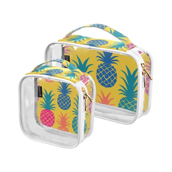 Pineapples Colorful Clear Cosmetic Bags with Handles PVC Toiletry Bags Zipper Waterproof Portable for Traveling 2 Pcs