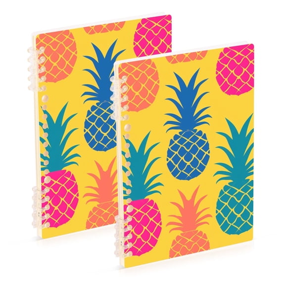Pineapples Colorful Ring Binder Notebook Journey Note Diary College Ruled Spiral Notebook Study Loose Leaf Paper A5 60 Pages