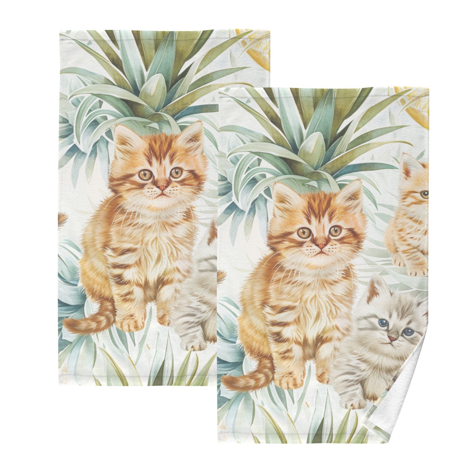Pineapples Cute Kittens Cats Hand Towels Cotton Bath Towels Large Face Towels Absorbent for Bathroom 2 Packs