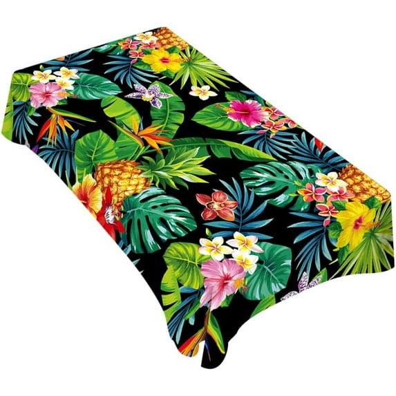 Pineapples Decorative Rectangle Tablecloth Hawaii Pineapples Palm Leaves Flowers Polyester Table Cloths Kitchen Table Cover for Dining BBQ Picnic Coffee Table 60 x 84 Inch 6-8 Seats