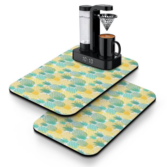 Pineapples Dish Drying Mat, Tropical Summer Fruit Yellow Golden Exotic Absorbent Kitchen Mat