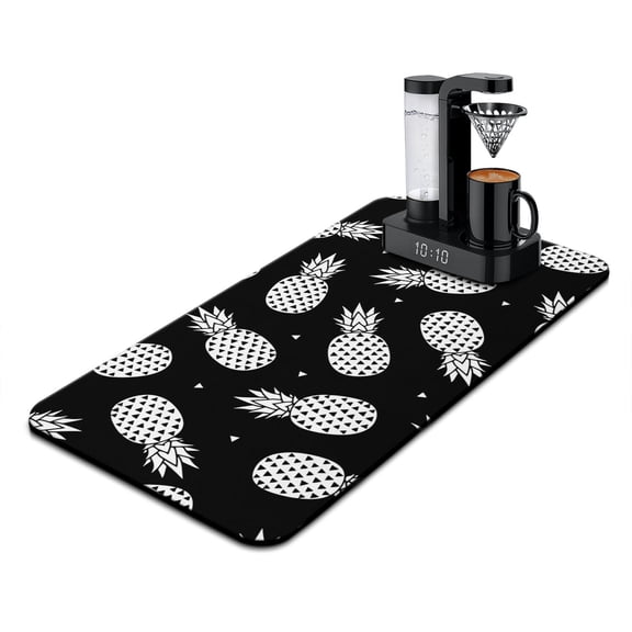 Pineapples Dish Drying Mat, Tropical Summer Fruit Yellow Golden Exotic Absorbent Kitchen Mat