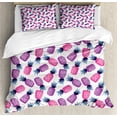 thumbnail image 1 of Pineapples Duvet Cover Set, Tropical Theme Exotic Fruit Patterns Starry Ananas Images, Decorative 3 Piece Bedding Set with 2 Pillow Shams, Calking Size, Violet Dark Magenta, by Ambesonne, 1 of 3