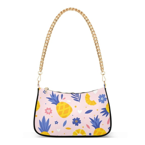 Pineapples Flowers Leaves Womens Chain Shoulder Bag Tote Handbag Clutch Hobo Purse with Zipper for Travel Casual