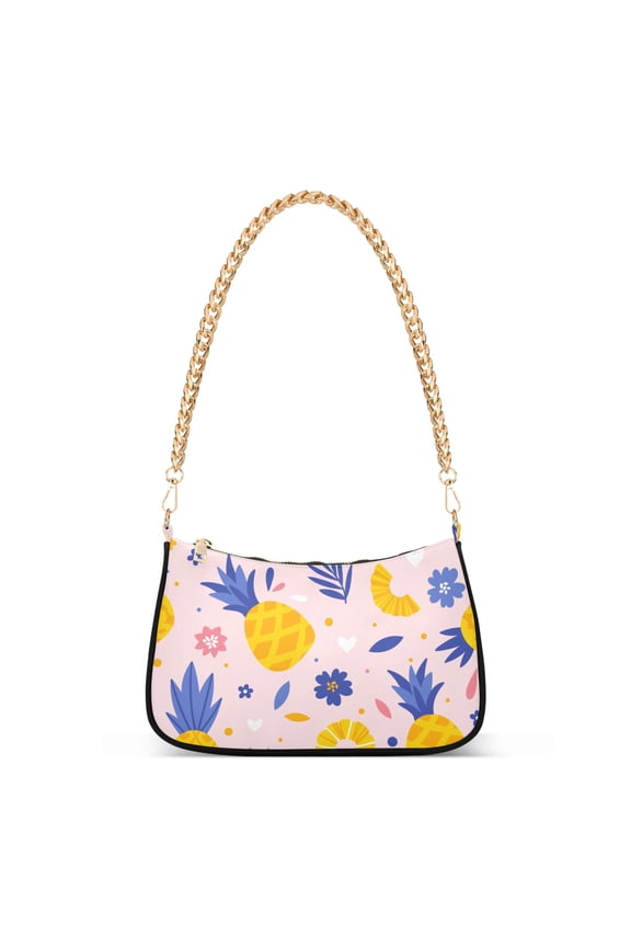 Pineapples Flowers Leaves Womens Chain Shoulder Bag Tote Handbag Clutch Hobo Purse with Zipper for Travel Casual