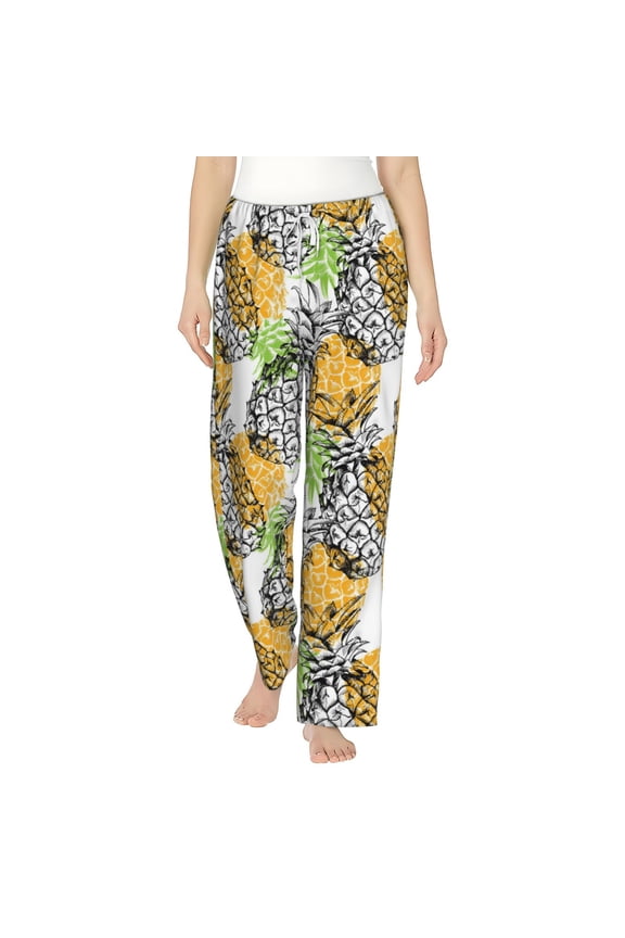 Pineapples Fruits Women's Comfy Pajama Pants with Pockets,Soft Stretch Drawstring Lounge Pants, Soft Casual Wide Leg PJS Sleep Bottoms Large