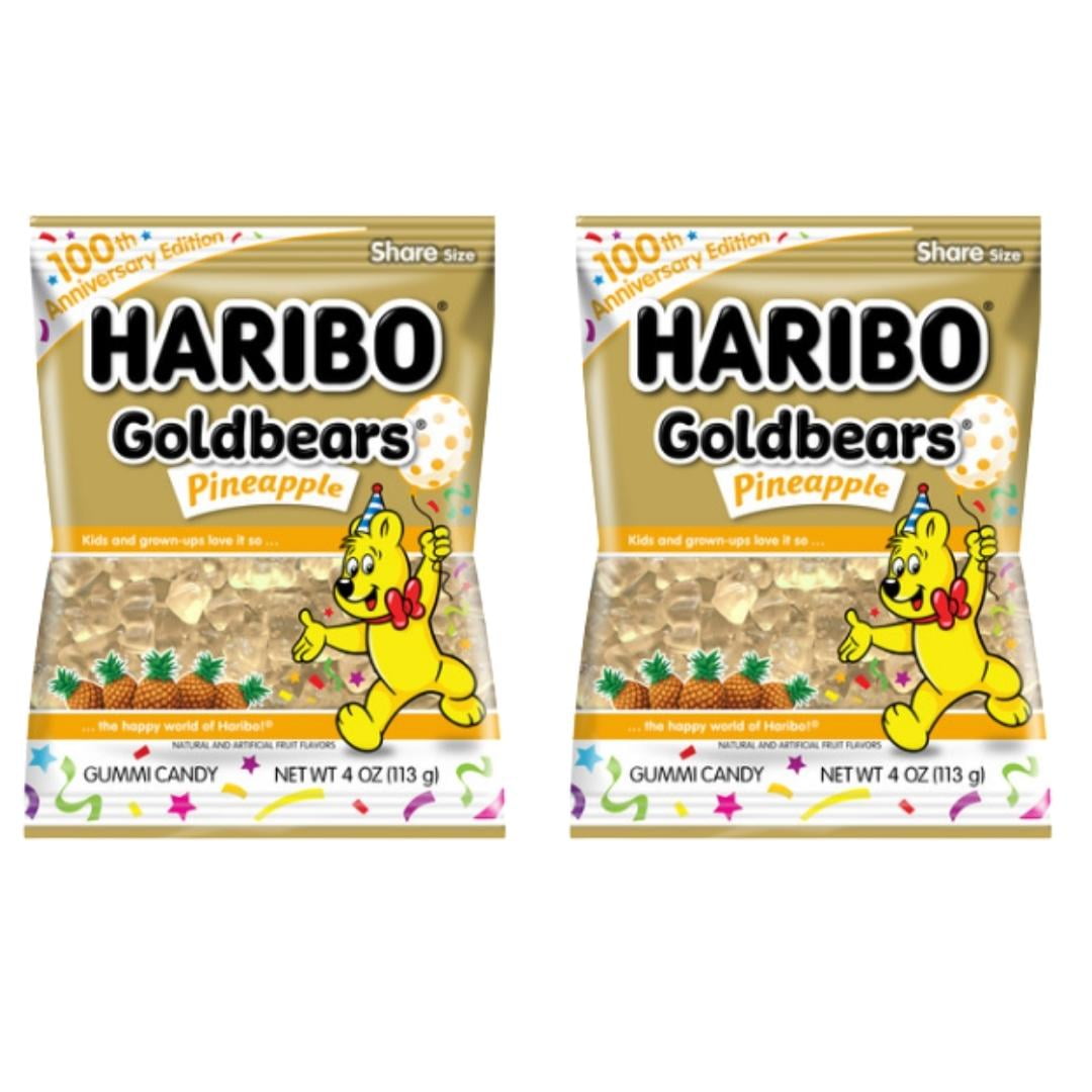 Pineapples Goldbears Gummi Bears Candy 100th Anniversary Edition 4oz. Bag-  Gourmet Easter Spring Birthday Gummy Candies Sweet Party Favors (Pack of 2)