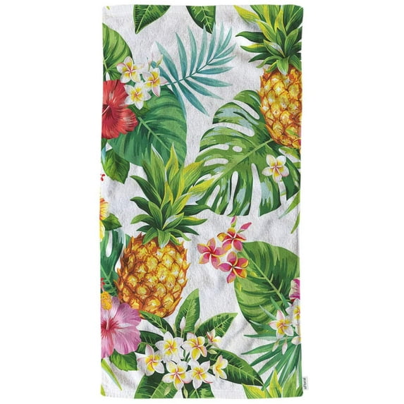 Pineapples and Leaf Hand Towels Cotton Washcloths,Hawaiian Tropical Jungle Palm Leaves Flowers Green Yellow Ultra-Absorbent Soft Towels for Bathroom Kitchen Spa Gym Yoga Towel 15X30 Inch