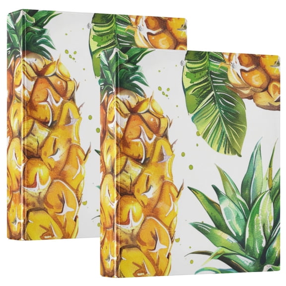 Pineapples Leaves 3 Ring Binders 1.5 inch Hardcover File Folders with Interior Pockets A4 Size Organizer for School Office Hospital