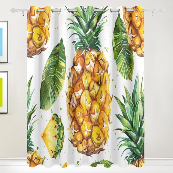 Pineapples Leaves Black Out Curtains 84 Inch Length Curtains for Sliding Glass Doors Bedroom Living Room 2 Pack