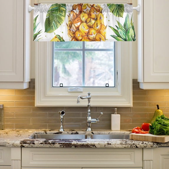 Pineapples Leaves Curtain Valances Farmhouse Design Window Treatment Decor Blackout Rod Pocket for Windows Living Room Kitchen 54" x 18"