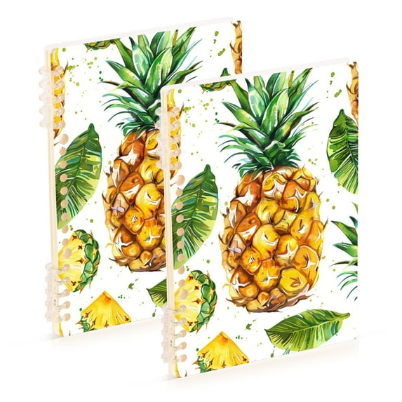 Pineapples Leaves Ring Binder Notebook Journey Note Diary College Ruled Spiral Notebook Study Loose Leaf Paper A5 60 Pages