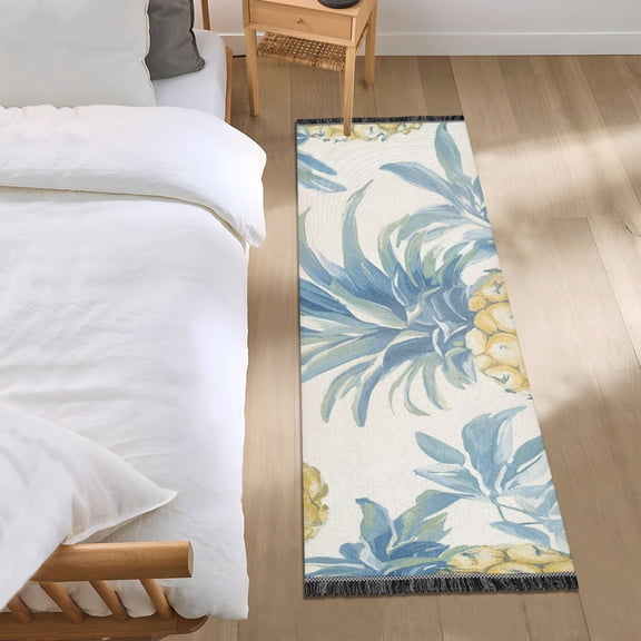Pineapples Leaves Soft Pastel Bedside Runner Rug 2'x 6' Non Slip Carpet Floor Mat Area Rug