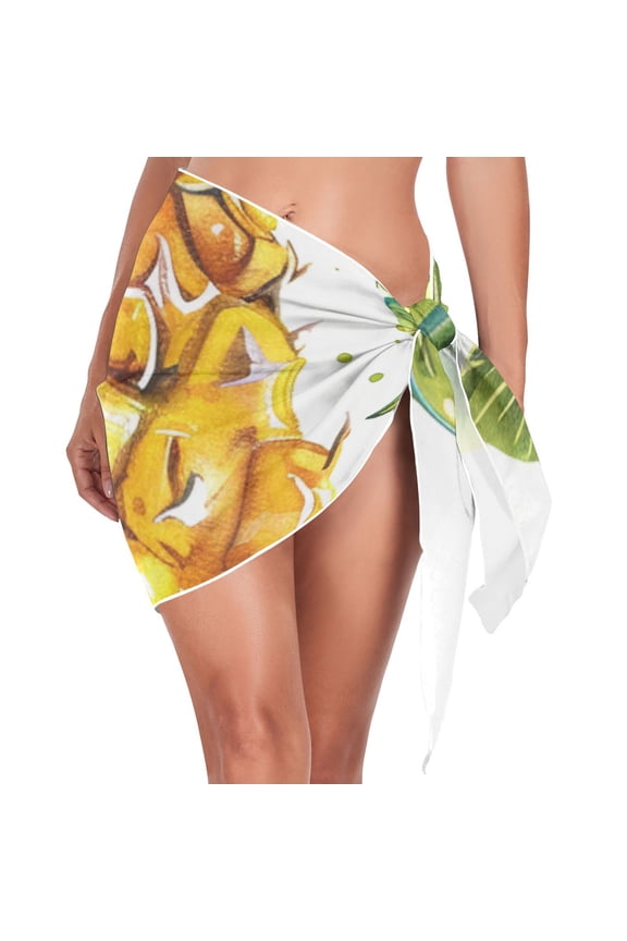 Pineapples Leaves Women Coverups Beach Cover Up Chiffon Swimsuit Bikini Wrap Short Skirt Beach Slit Tie Waist