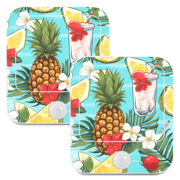 Pineapples Lemons Floral Leaves Night Lights Plug into Wall LED with Auto Light Sensor Warm Light for Kids Hallway Bedroom Living Room Kitchen Bathroom Set of 2