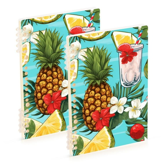 Pineapples Lemons Floral Leaves Ring Binder Notebook Journey Note Diary College Ruled Spiral Notebook Study Loose Leaf Paper A5 60 Pages