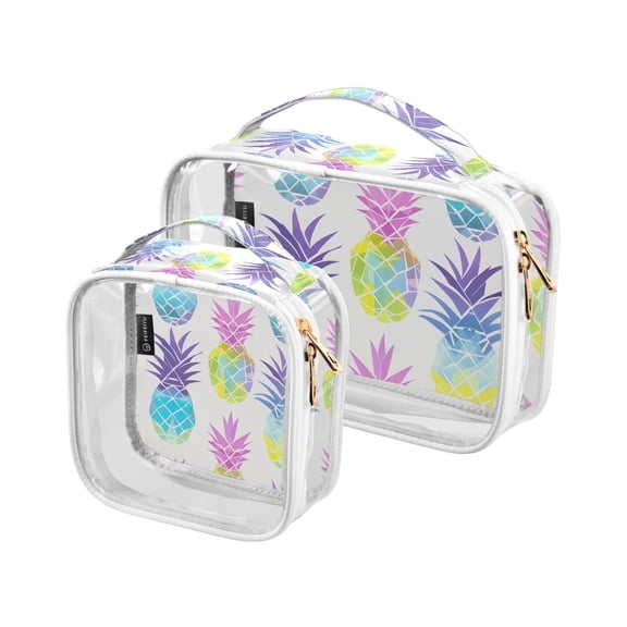 Pineapples Makeup Bags Set Travel Toiletry Bags Portable Cosmetic Bags Organizer Waterproof 2 Packs