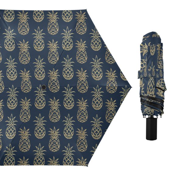 Pineapples Outline Compact Sun Umbrella Windproof Travel Umbrellas for Rain Strong Portable UV Protection