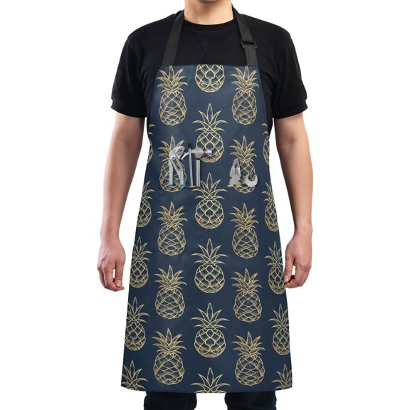 Pineapples Outline Kitchen Apron with 2 Pockets Adjustable waterproof Cooking Aprons for Women Men Chef