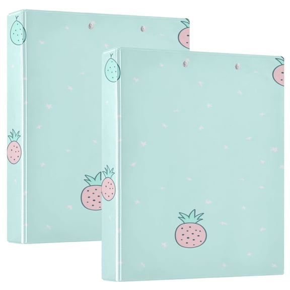 Pineapples Pattern 12.4x10.6in PVC Round Ring Binders, 2-Pack, D-Ring 3-Hole, Metal Clip