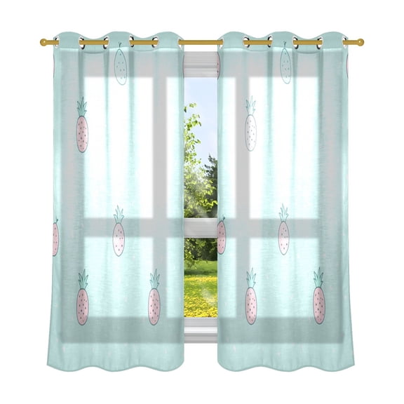 Pineapples Pattern Breathable Sheer Curtains 63x52in Soft Light Filtering, UV Protection and Thermal Insulation