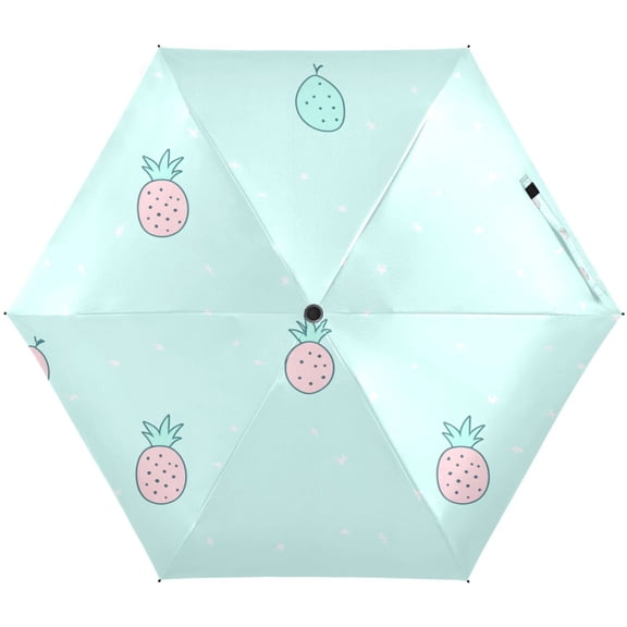 Pineapples Pattern Umbrellas for Sun Auto Open Close UV50+ Waterproof 5-Fold Compact Fiberglass Frame