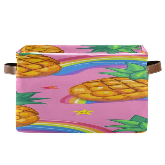 Pineapples Rainbows Stars Cartoon Square Storage Bins with Handles Collapsible Containing Box 1 Pack