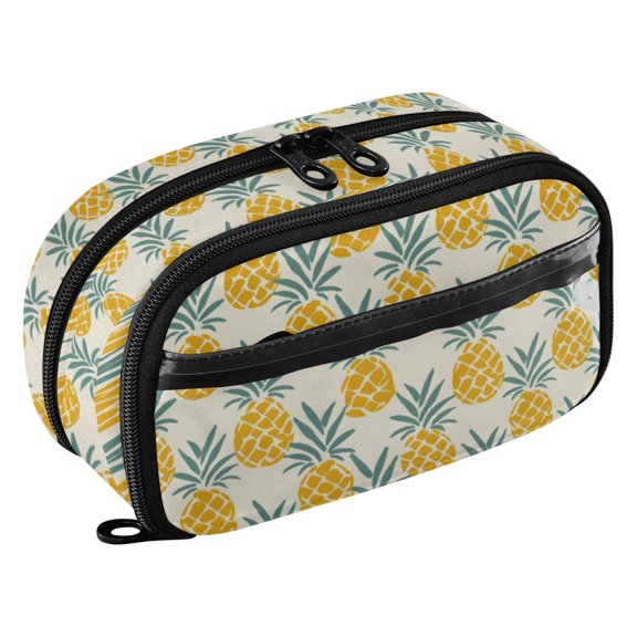 Pineapples Seamless Pattern PVC Pencil Case Water-Repellent Clear Window Pencil Bag Organizer 8.3in