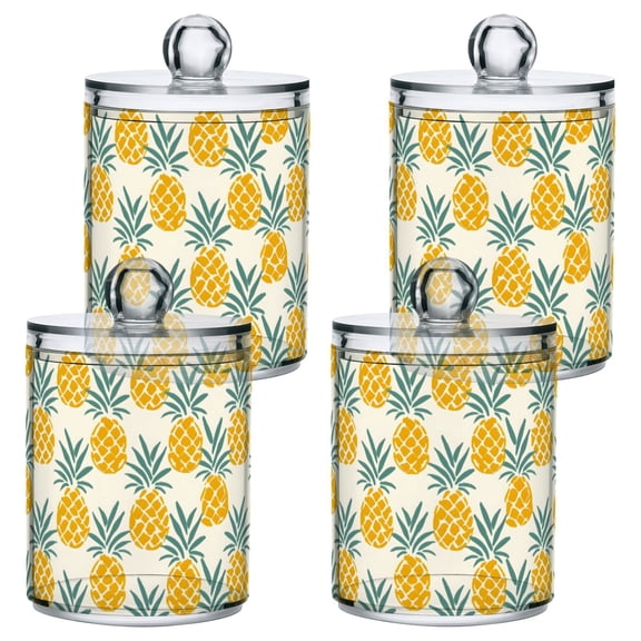 Pineapples Seamless Pattern Plastic Storage Jar 4 Pack Clear Translucent Canisters Dustproof Lid