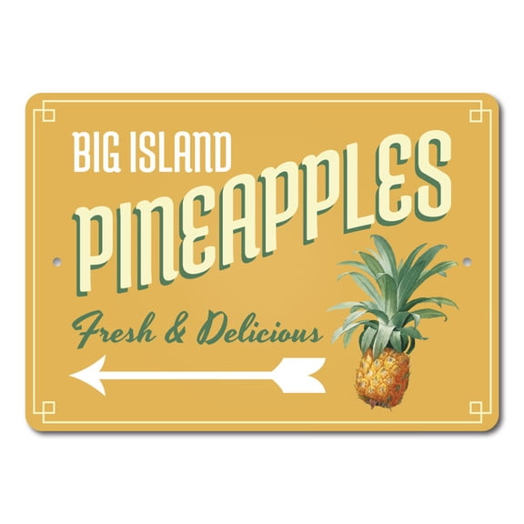 Pineapples Sign, Island Fruit Sign, Pineapple Decor, Pineapple Sign, Fruit Arrow Sign, Fresh Fruit Kitchen Aluminum Decor - 10x14 inches