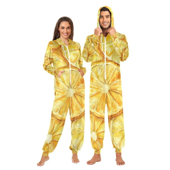 Pineapples Slices Adult Onesie Pajamas Slim Fit Christmas One Piece Suit Pjs for Women and Men Hooded Zipper