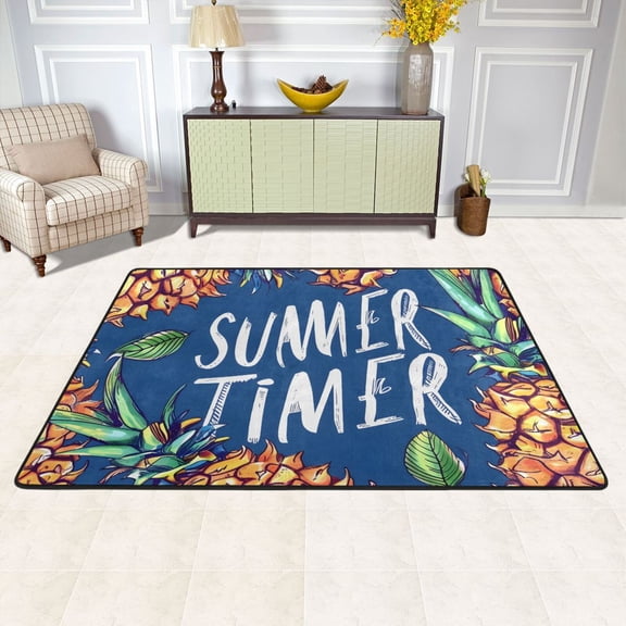 Pineapples Summer Time Area Rug Washable 72 x 48 Floor Carpet Mat Non Slip for Bedroom Living Room Kids Room Home Decor