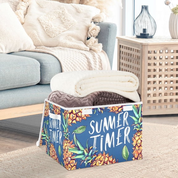 Pineapples Summer Time Storage Basket Foldable Laundry Basket Shelf Kids Toy Storage Container Organizer with Handles