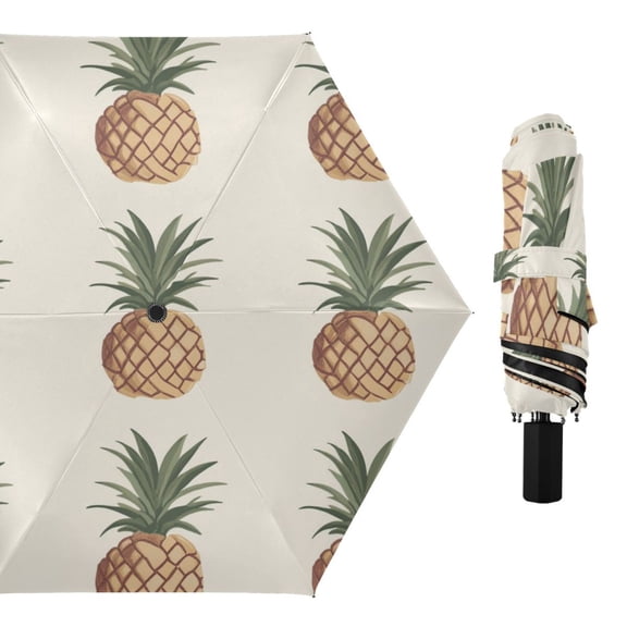 Pineapples Vintage Color All Weather Umbrella Triple Folding Parasol 6 Ribs UV Protection Portable