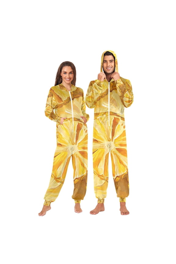 Pineapples Watercolor Adult Onesie Pajamas Slim Fit Christmas One Piece Suit Pjs for Women and Men Hooded Zipper