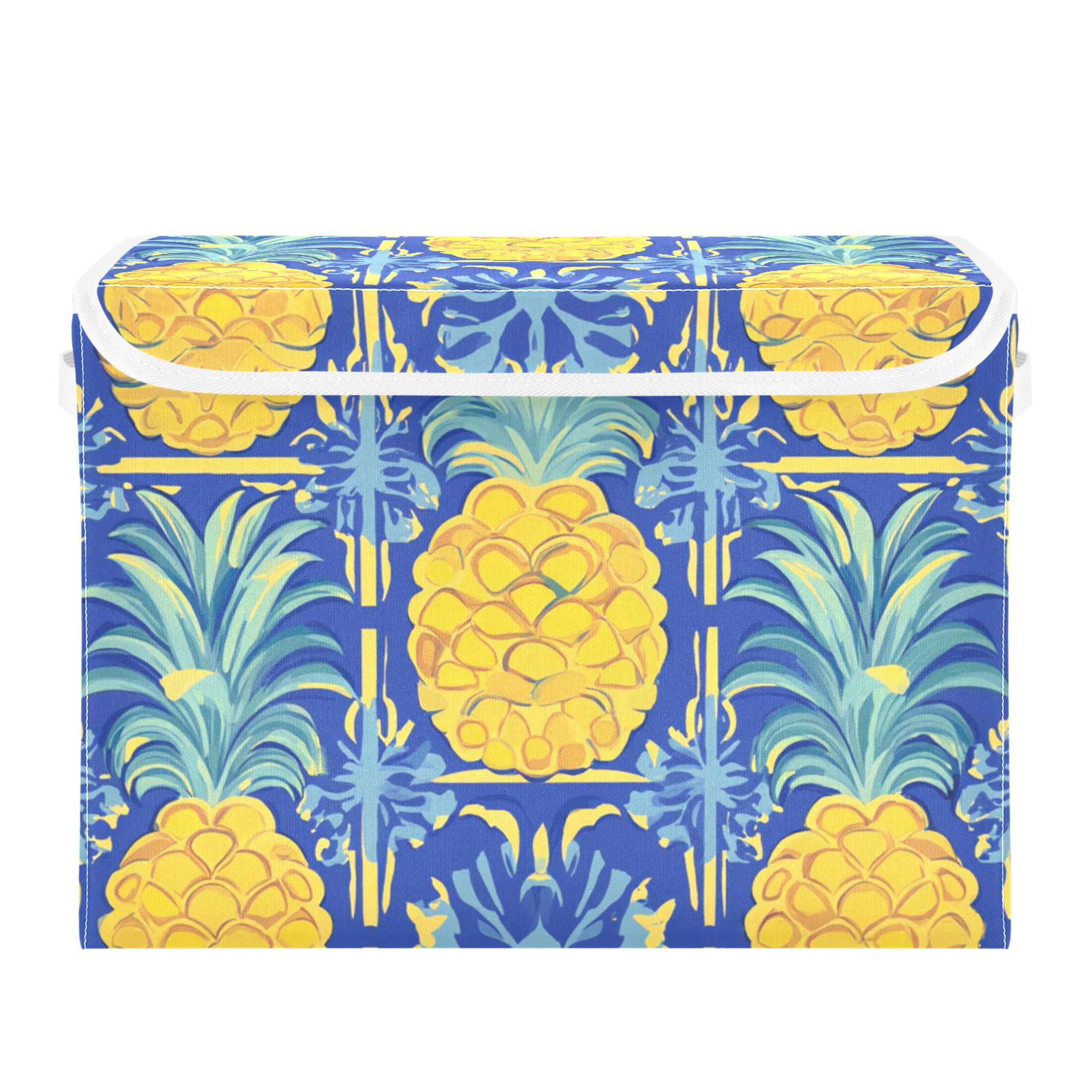 Pineapples and Blue Abstract Flower Pattern Foldable Storage Bin with ...