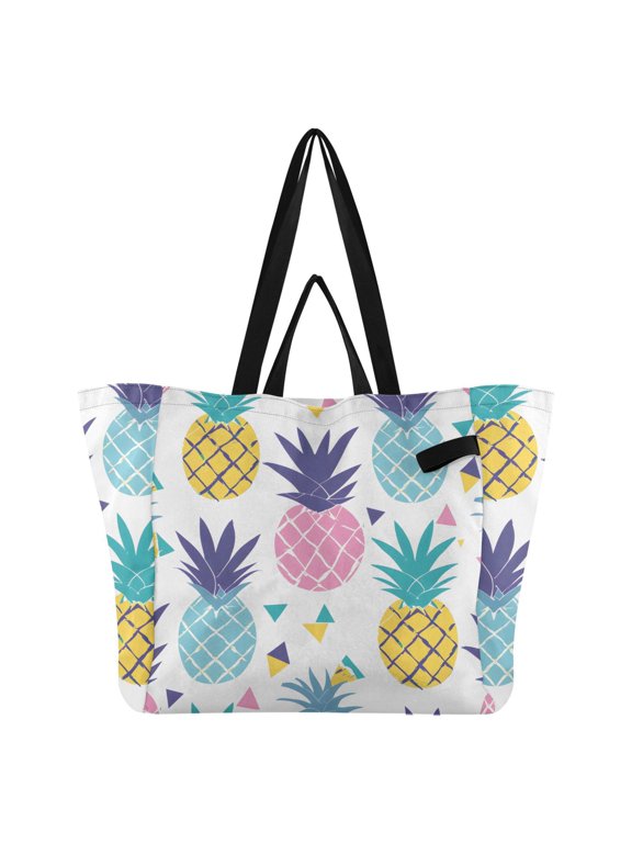 Pineapples and Triangles Foldable Canvas Tote Bags Reusable Grocery Bags Laundry Bags Beach Bag 32L