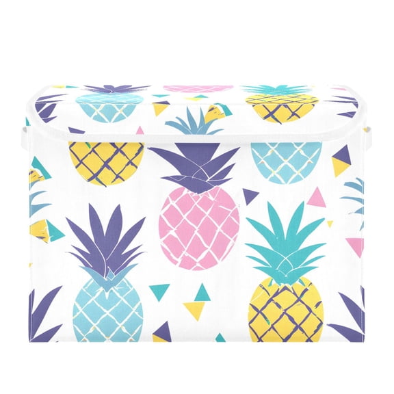 Pineapples and Triangles Foldable Storage Bin with Lid and Handle Collapsible Storage Box 16.5 x 12.6 x 11.8 inches