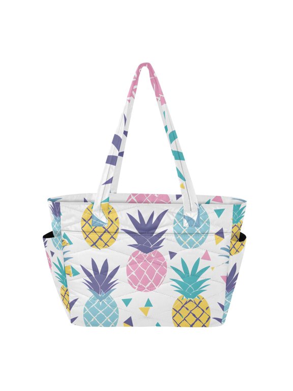 Pineapples and Triangles Women's Quilted Tote HandBag Beach Bag Shoulder Bag with Luggage Strap 18L for Commute Gym Travel