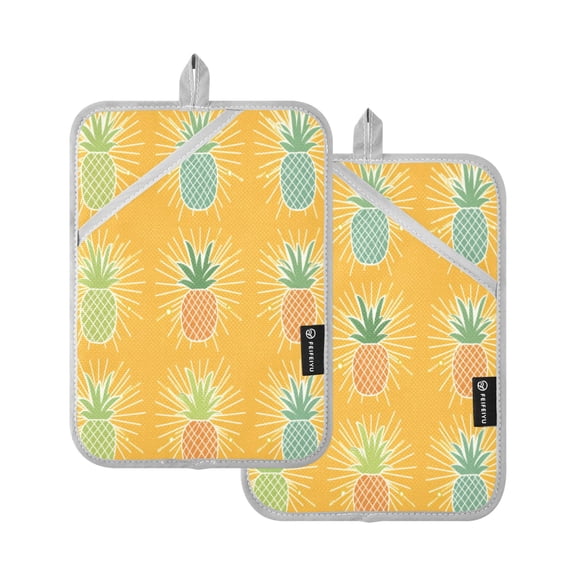 Pineapples on Orange 7x9.8in Pot Holder Set Heat-Resistant Oven Hot Pads Durable with Storage Loop