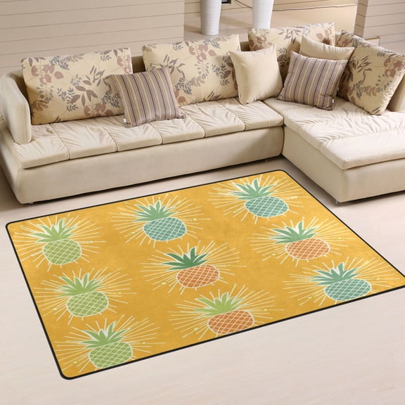 Pineapples on Orange Soft Polyester Area Rug 31''x20'', Non Slip, Memory Foam, Water Absorbent
