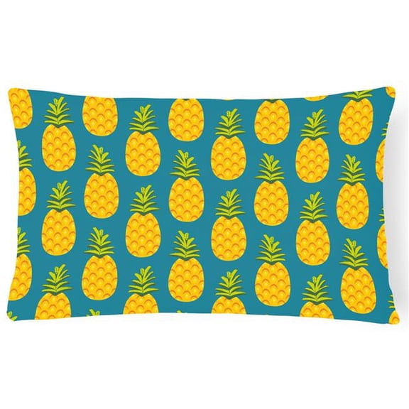 Pineapples on Teal Canvas Fabric Decorative Pillow