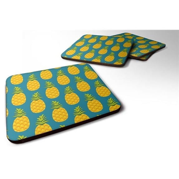 Pineapples on Teal Foam Coaster - Teal - 3.5in. H x 0.25in. W x 3.5in. L