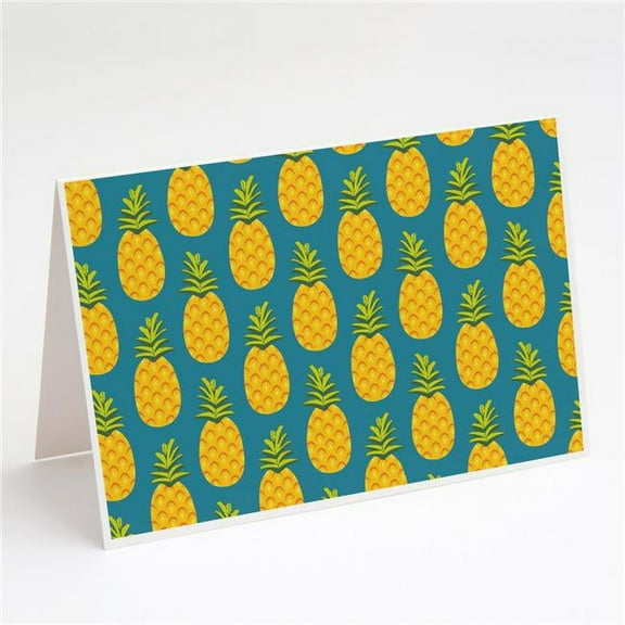 Pineapples on Teal Greeting Cards & Envelopes - Pack of 8