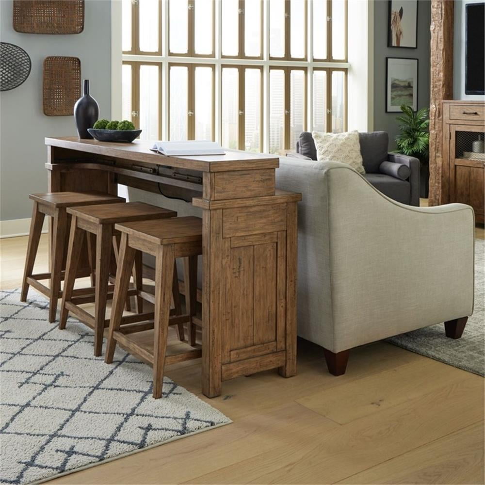Weathered Toffee Pine 4-Piece Console Bar Table Set