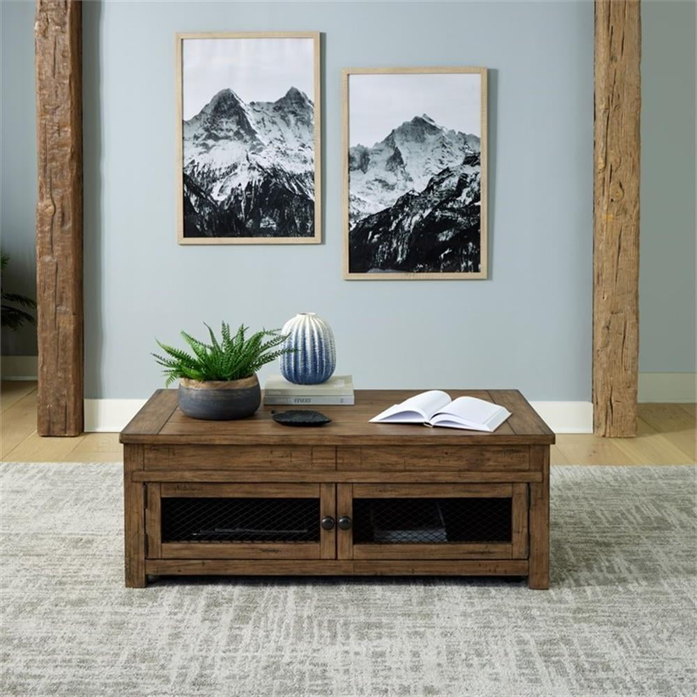 Rustic Brown Wood Lift-Top Coffee Table with Storage