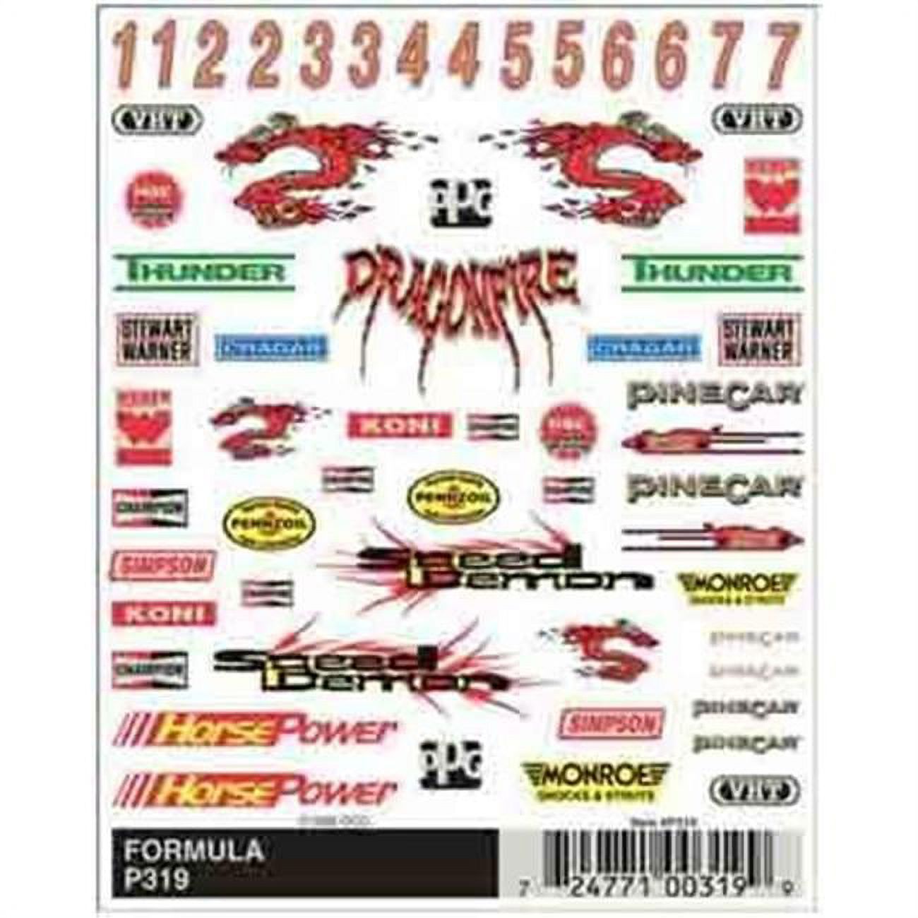 Pinecar Dry Transfer Decals Formula PIN319