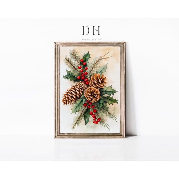Pinecone Berries Poster Festivewall Art, Unframed Canvas Size 16x24