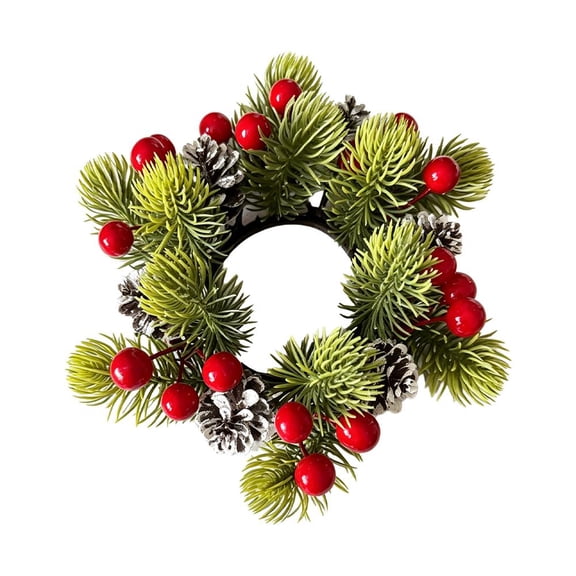 Pinecone Berry Candle Ring, 7.87 in, Seasonal Decoration for Christmas Tree, Door, Mantel and Holiday Party