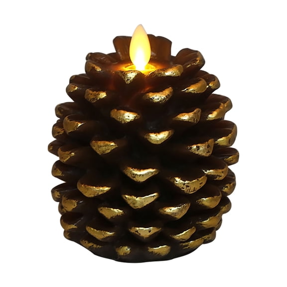 Pinecone Candle Lamp Ornament,Candles Battery Operated Flickering Led Light Decor Real Wax Brown Candle for Thanksgiving Christmas Table Bedroom Desk